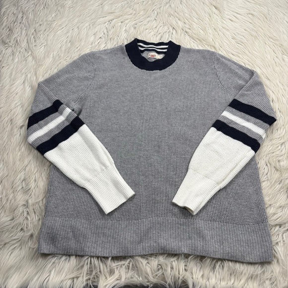 Faherty Sweaters - Faherty Women's M Throwback Sweater Gray Navy Varsity Preppy Sporty Tomboy